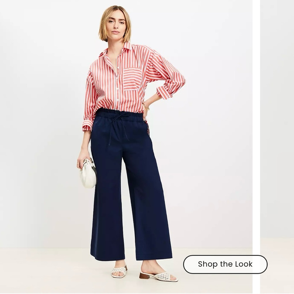 LOFT Breezy Wide Leg Ankle Pants in Twill, Size Large